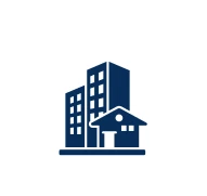 Blue building silhouette on white background